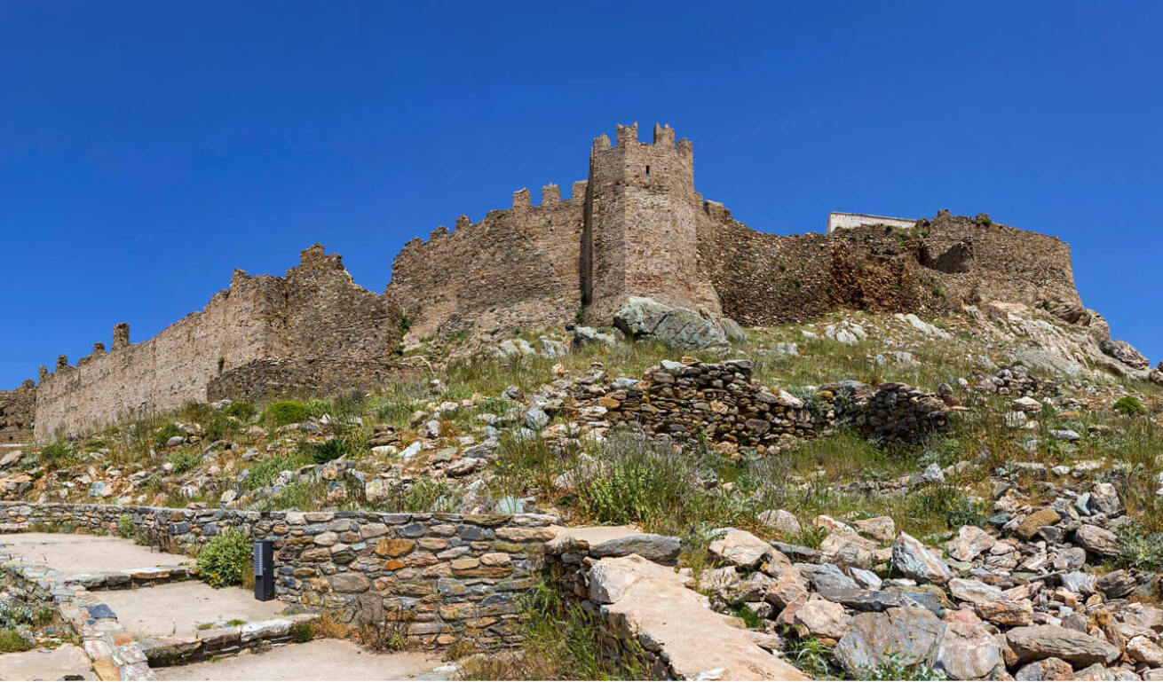 View of the impressive Castelorosso in Karystos that dominates at the foothills of the hill