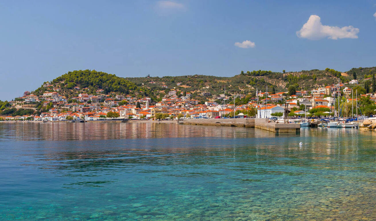View of Limni town, with the picturesque port and the traditional houses