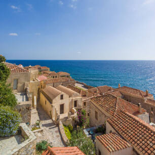 Traditional stone settlement above the sea. 
