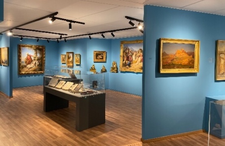 Various objects and paintings are exhibited in the museum