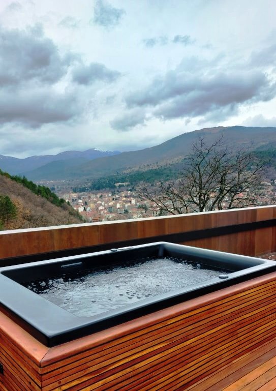 View from the Lynx Mountain Resort, with a jacuzzi