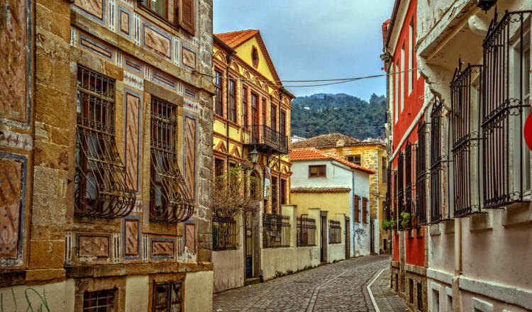 Road of the old town, with traditional multi-colored old houses