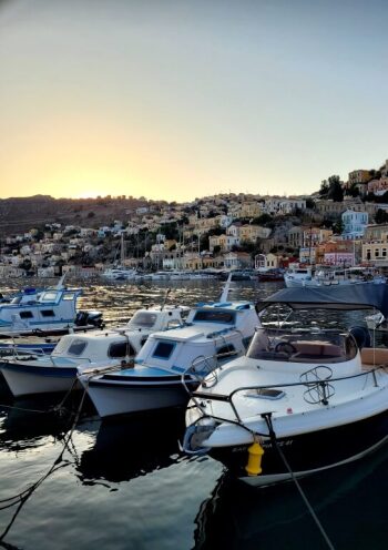 Small seaside village and small boats in the water